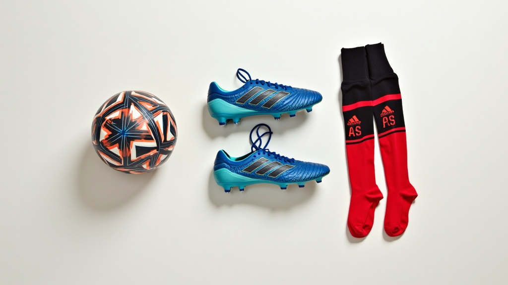 Youth soccer equipment arranged neatly