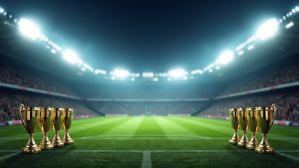Soccer Stadium Floodlights and Trophy