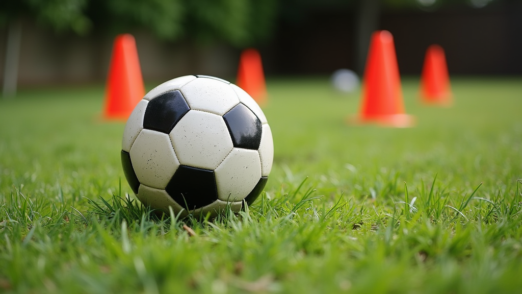 Soccer ball and cones, ready for home practice
