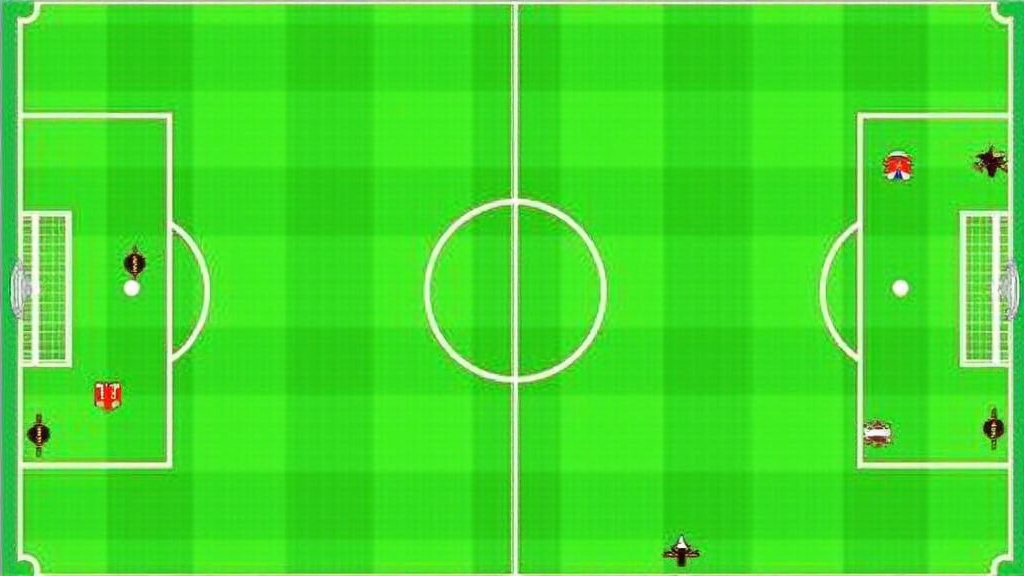 Soccer field with lines and goal, tactical overview