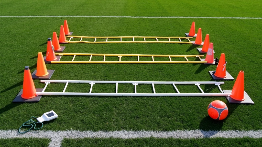 Soccer fitness test equipment on grass field