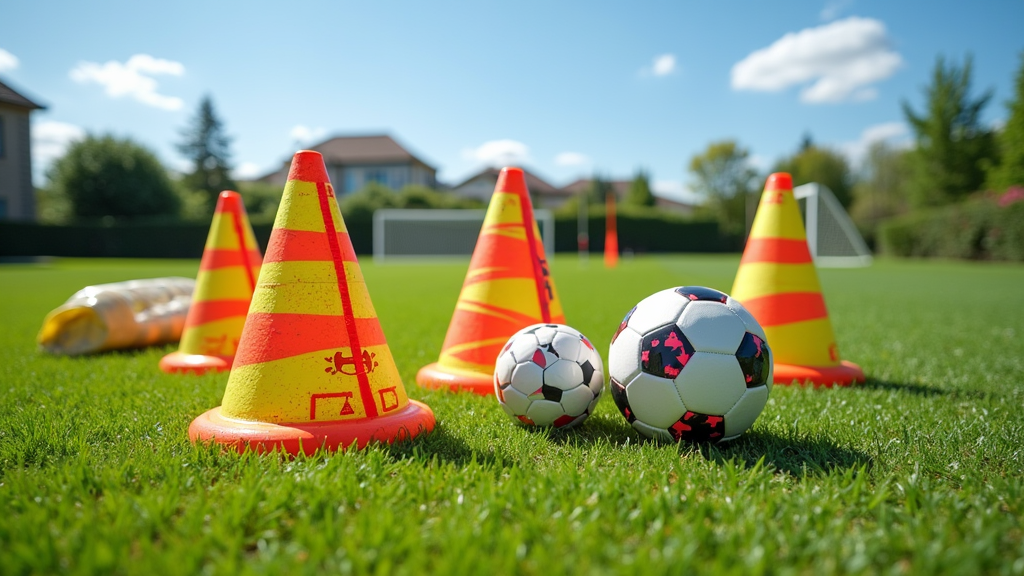 Soccer warm up drills equipment on a field