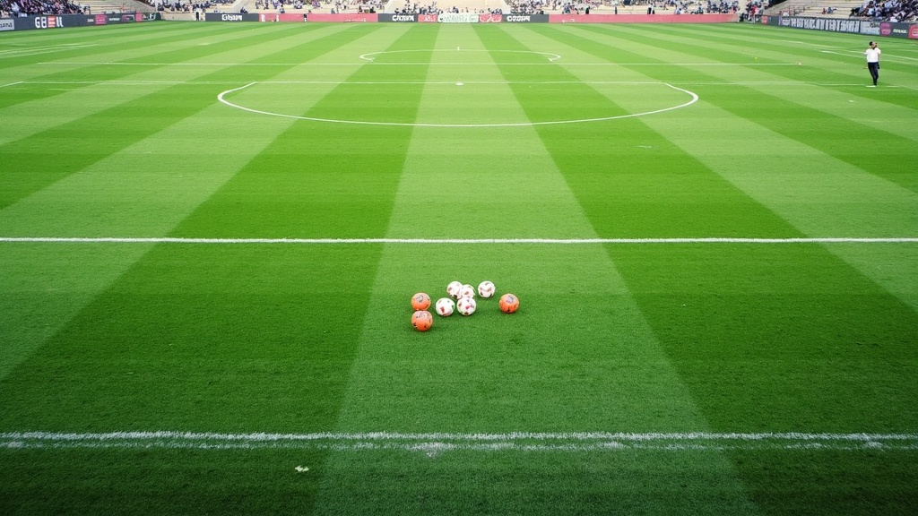 Soccer field with ball and goal post