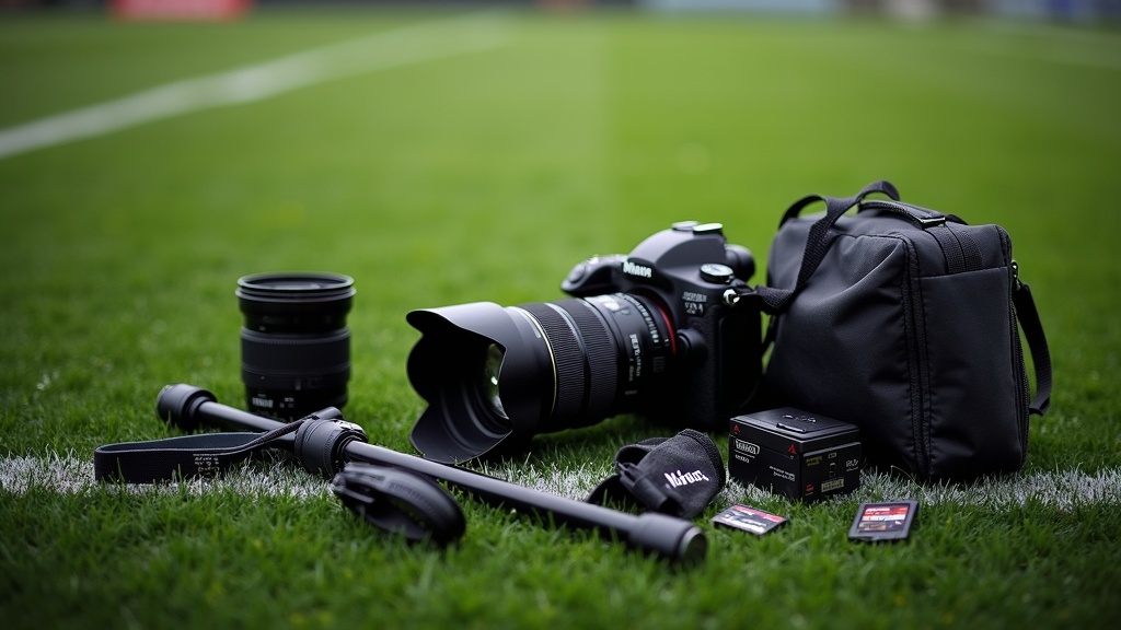 Soccer field and goal with equipment, bright sunny day