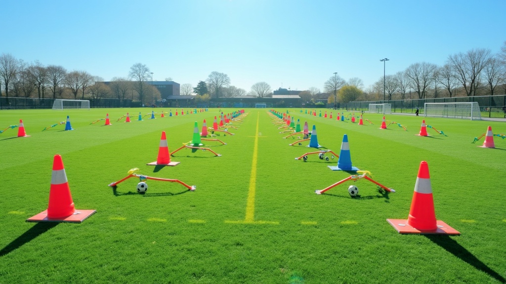 Soccer training field with modern equipment set up
