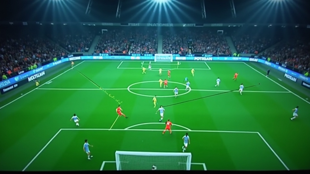 High-res digital screen showing soccer match video with tactical lines and notes