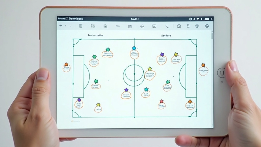 Soccer coach's tactics board with magnets and lines