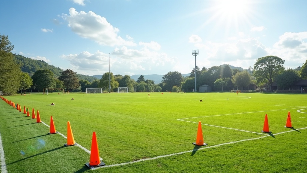 Soccer balls in a training area at a youth soccer field